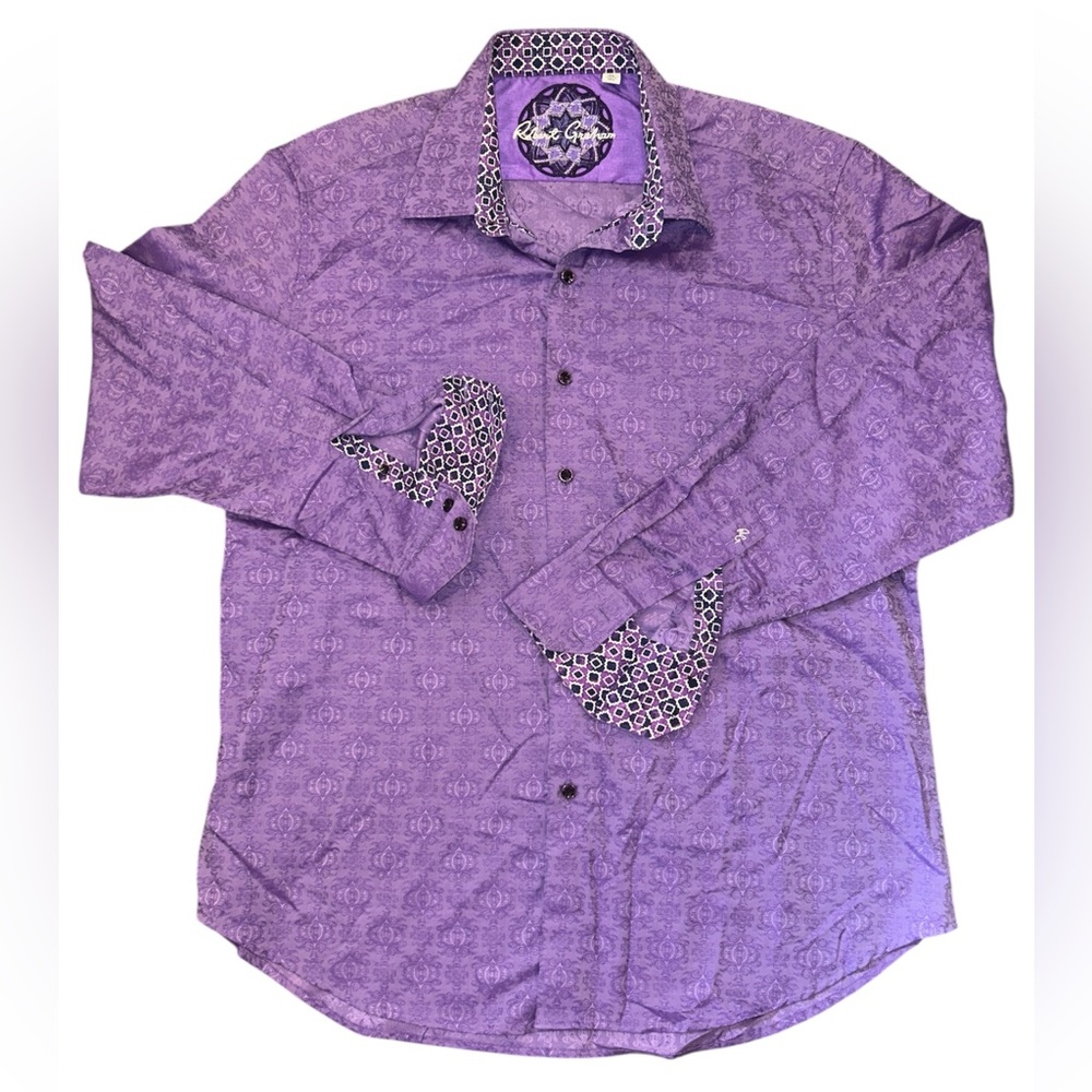 Robert Graham Mens Dress Shirt XL Classic Fit Purple Patterned Long Sleeve‎
